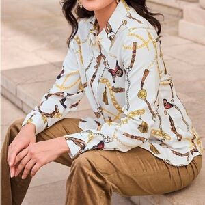 MADELEINE -  Elegant Blouse with Chain and Butterfly Design